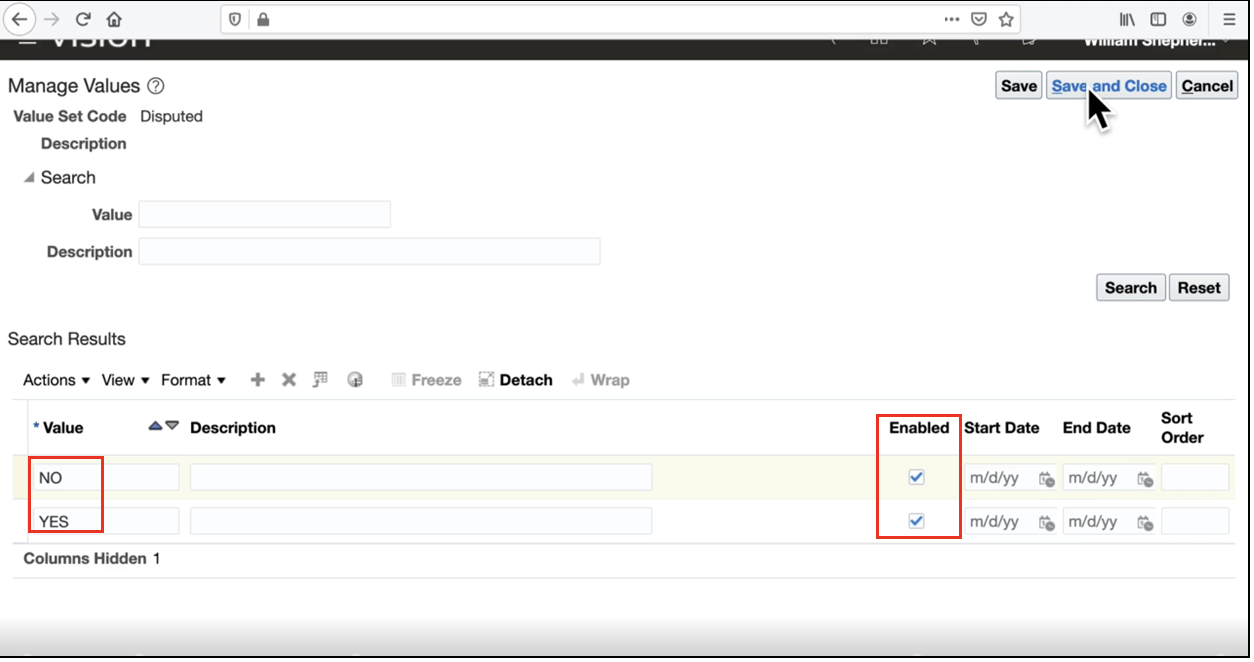 Oracle Fusion DFF YES and NO dropdown values