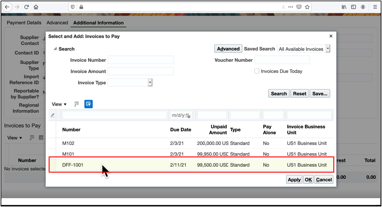 Click Apply to save payment details