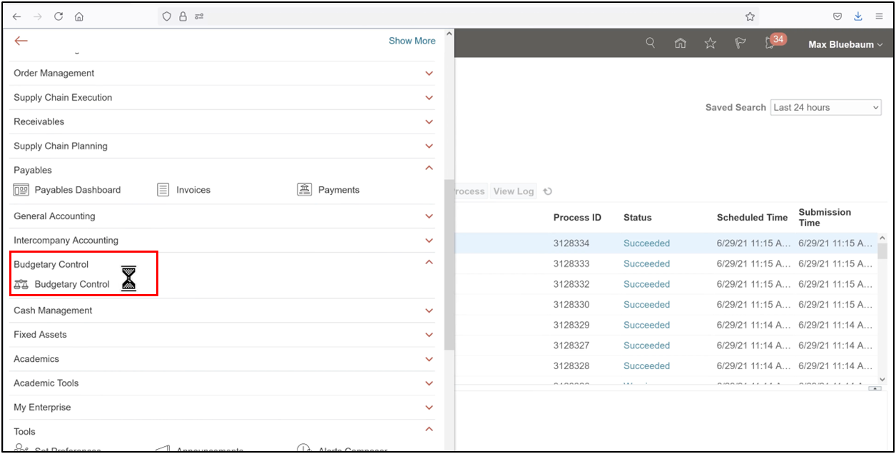 Navigate to Budgetary Control from the Navigator