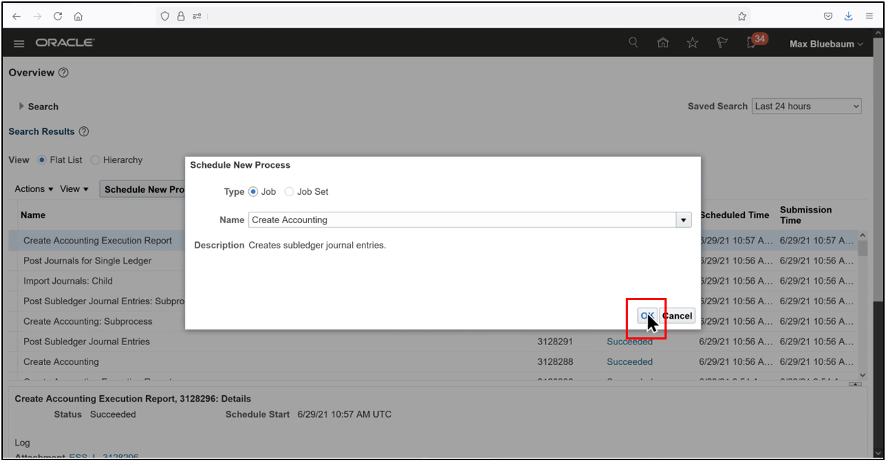 Search for Create Accounting in Scheduled Processes