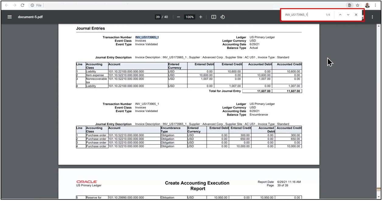 Confirm actual and encumbrance journals in the execution report