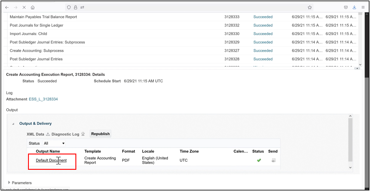 Open the Create Accounting Execution Report