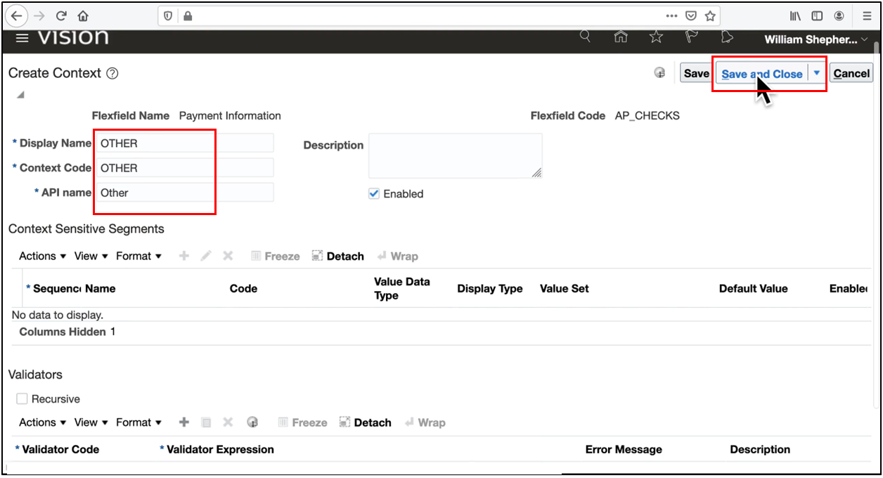 Click Manage Contexts to create and maintain context values in Oracle Fusion Descriptive Flexfields