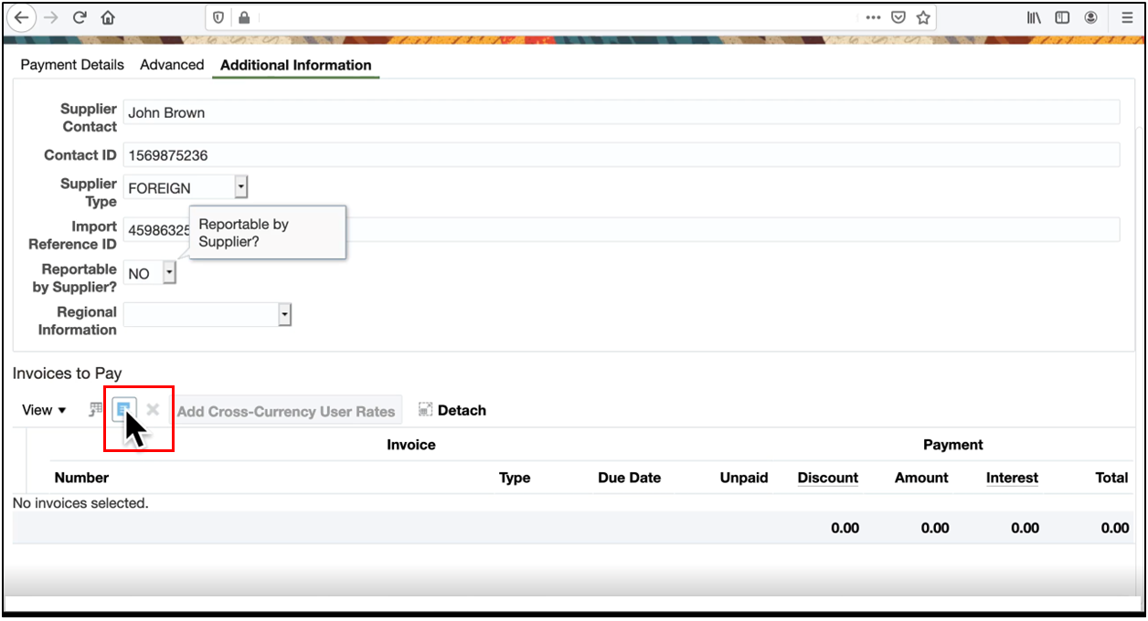 Entering required details in Oracle Fusion using the values shown on the screen