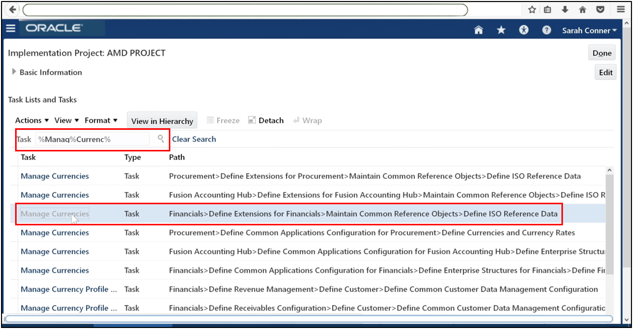 Navigate to Manage Currencies in Oracle Fusion General Ledger setup