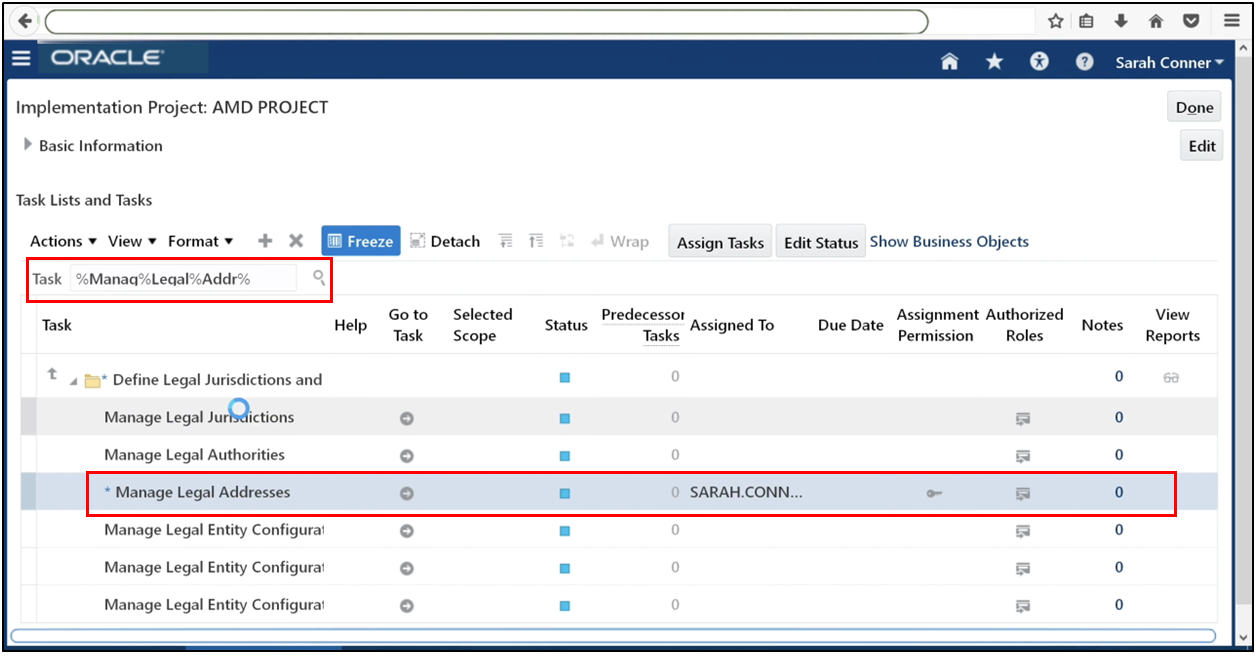 Navigate to Manage Legal Jurisdictions in Oracle Fusion setup