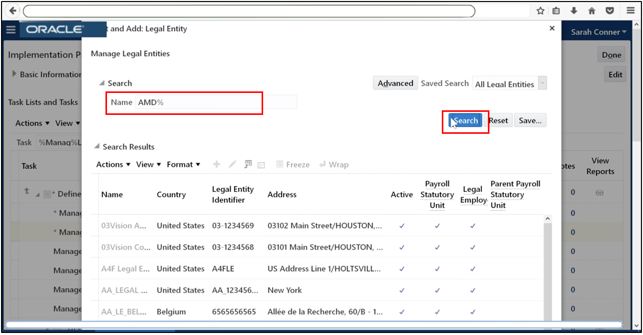 Search for the legal entity in Manage Legal Entity Registration s