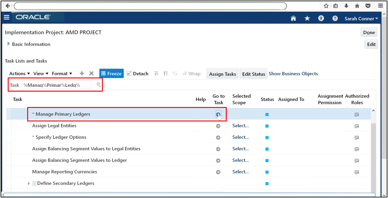 Navigate to Manage Primary Ledger in Oracle Fusion General Ledger setup