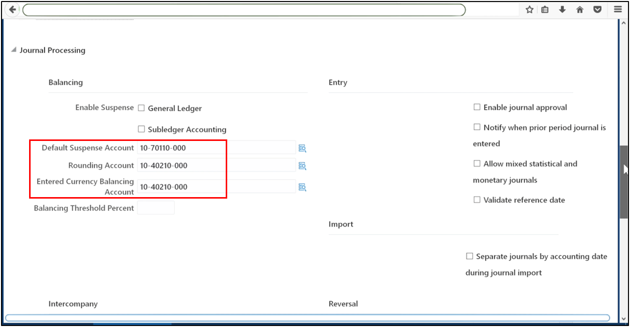 Enable suspense for General Ledger and subledger accounting.