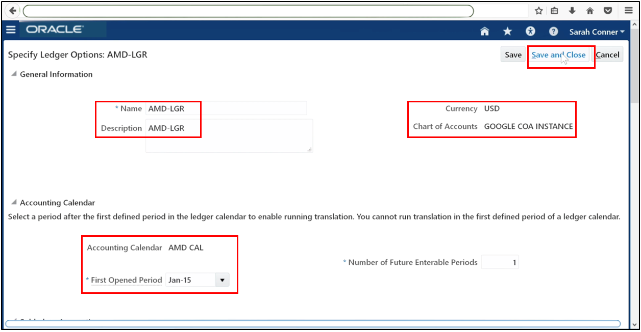 Save ledger options in Oracle Fusion General Ledger