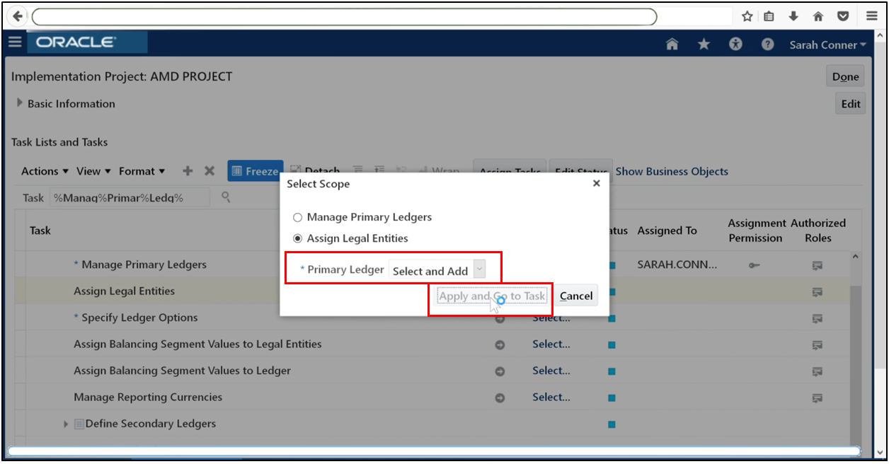 Select Select and Add and click Apply in Assign Legal Entities