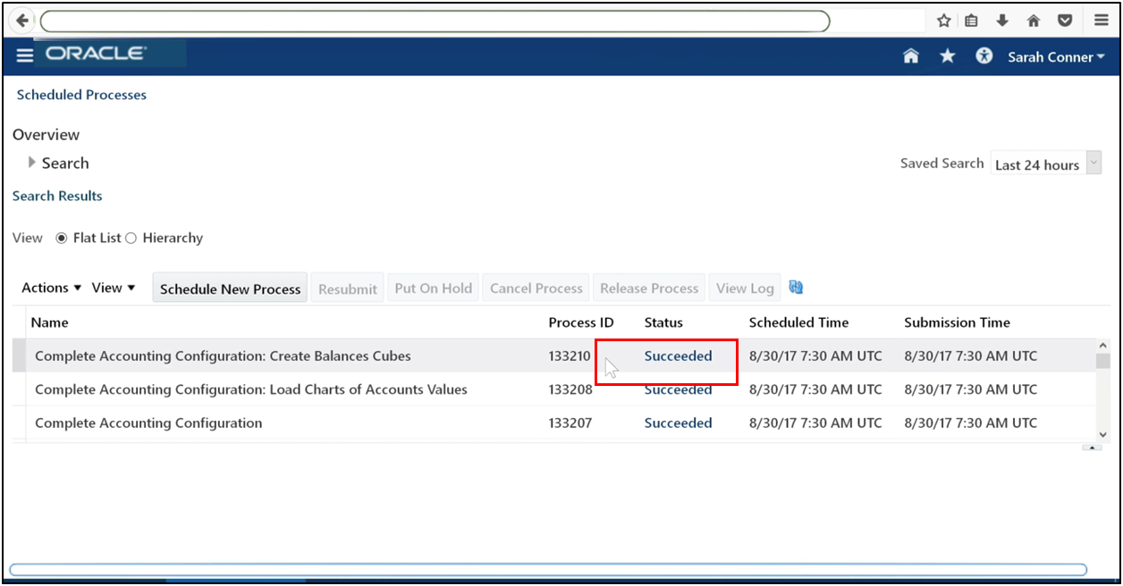Verify successful completion of the accounting configuration process