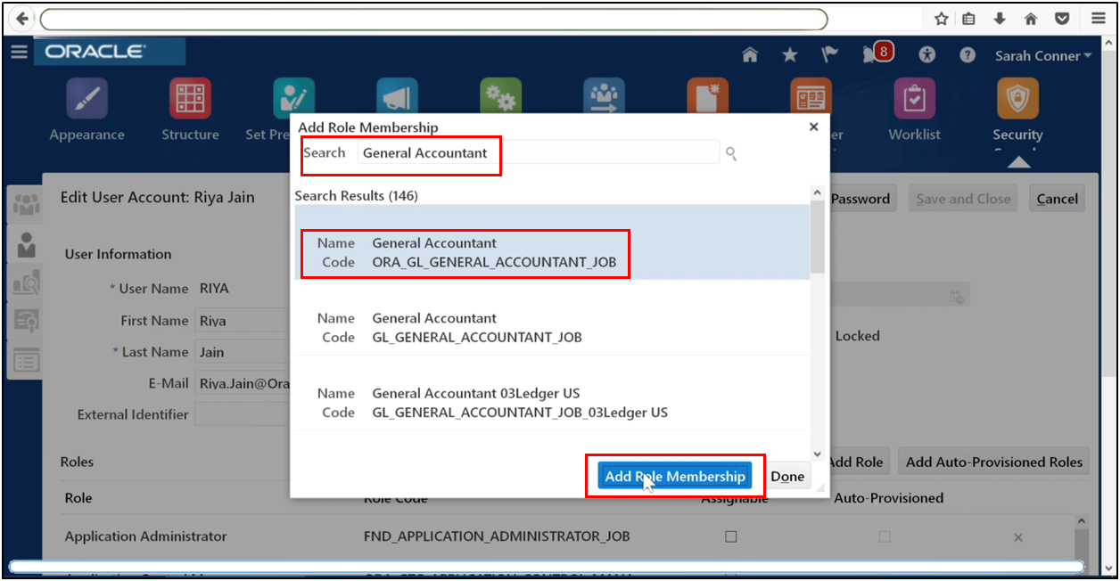 Assign the General Accountant role to the user