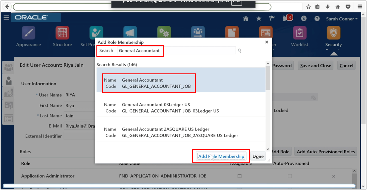 Assign Controller role to the user in Oracle Fusion
