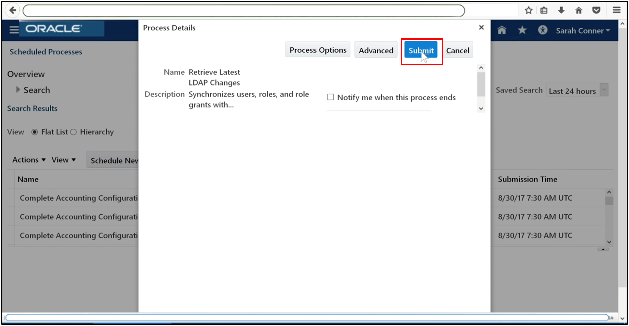 Click Submit to run the Retrieve Latest LDAP Changes process