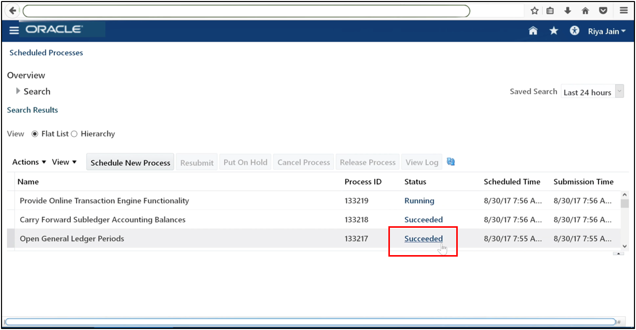 Verify the process status shows "Succeeded."