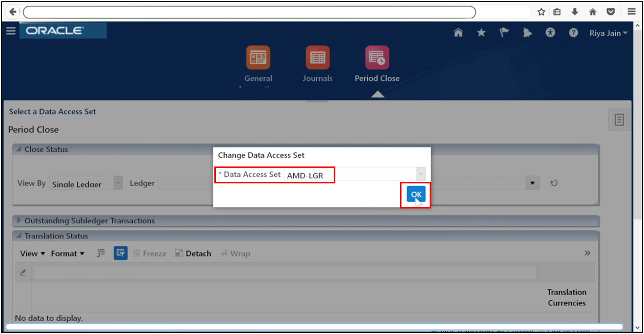 Select the data access set using the ledger name