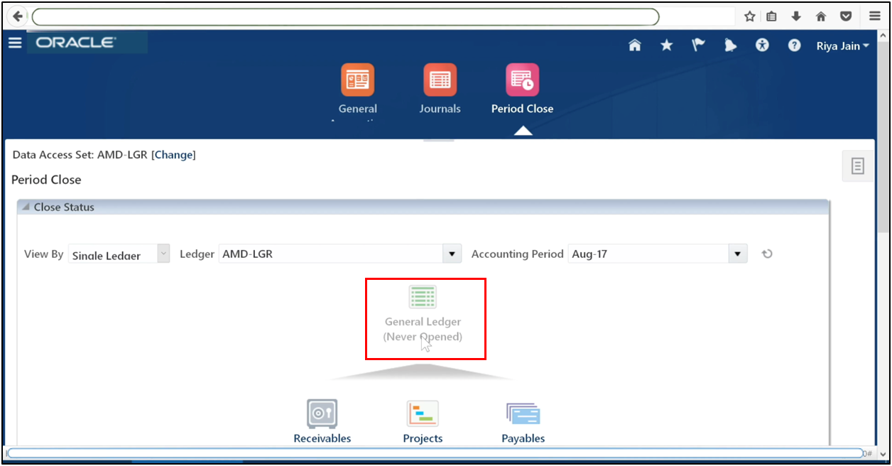 Open General Ledger from Period Close in Oracle Fusion
