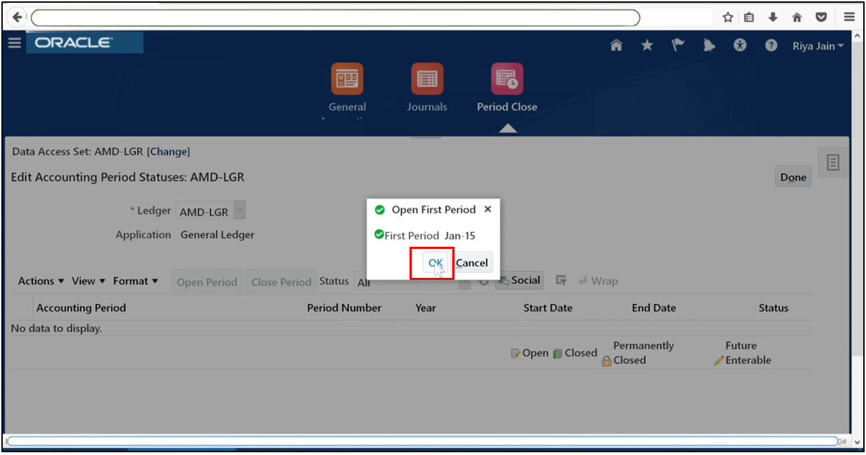Click OK to open the first accounting period