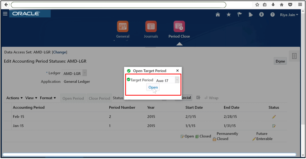 Open all accounting periods up to the current period