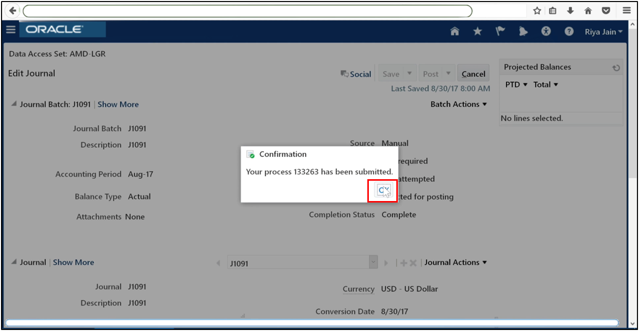 View submitted journal posting process in Oracle Fusion