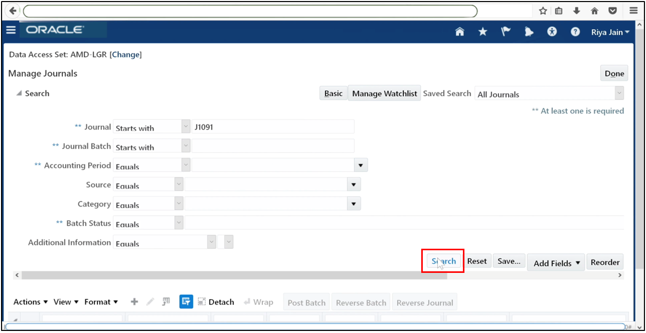 Search for the journal in Manage Journals