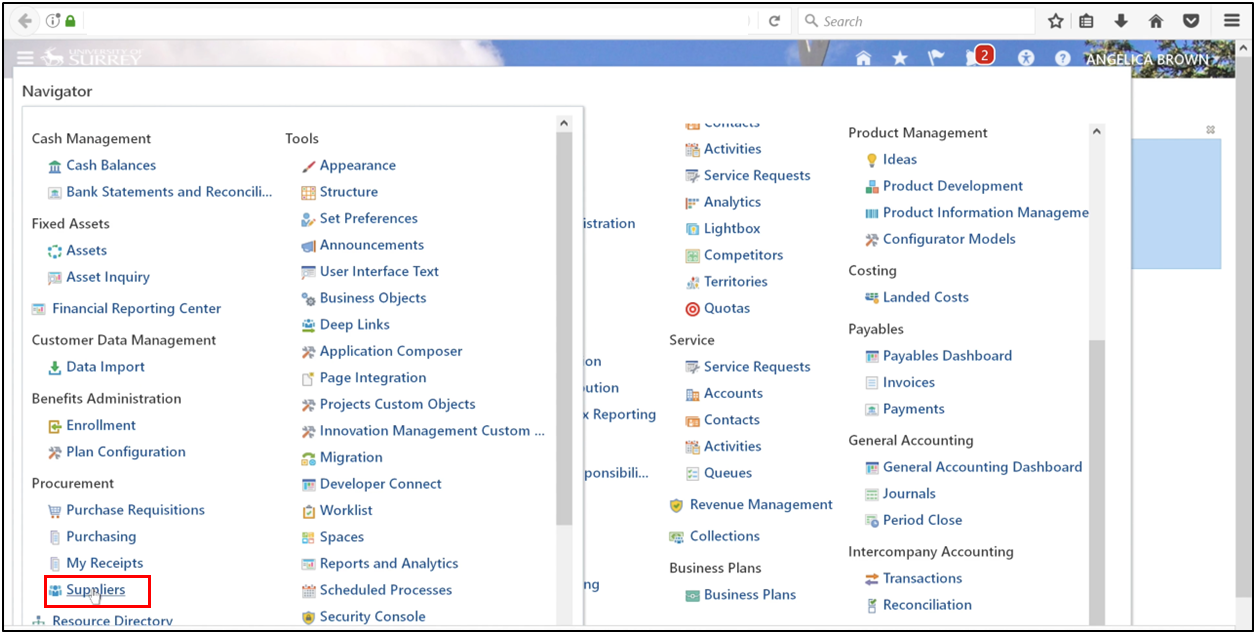 Navigating to the Supplier task in Oracle Fusion Accounts Payable to manage supplier details for the accounts payable process.