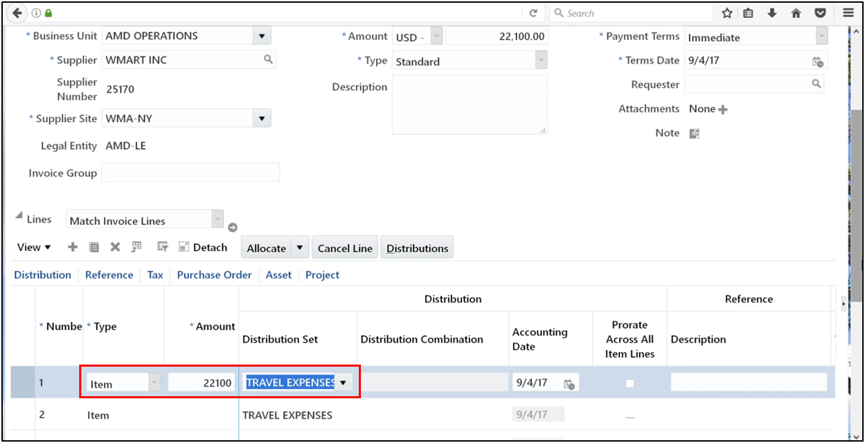 Define the invoice amount in Oracle Fusion Accounts Payable to ensure accurate payment processing.