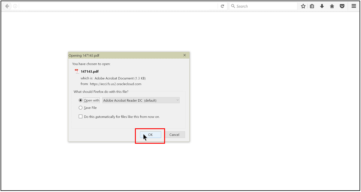 Opening the payment file with Adobe Acrobat Reader and confirming the action.