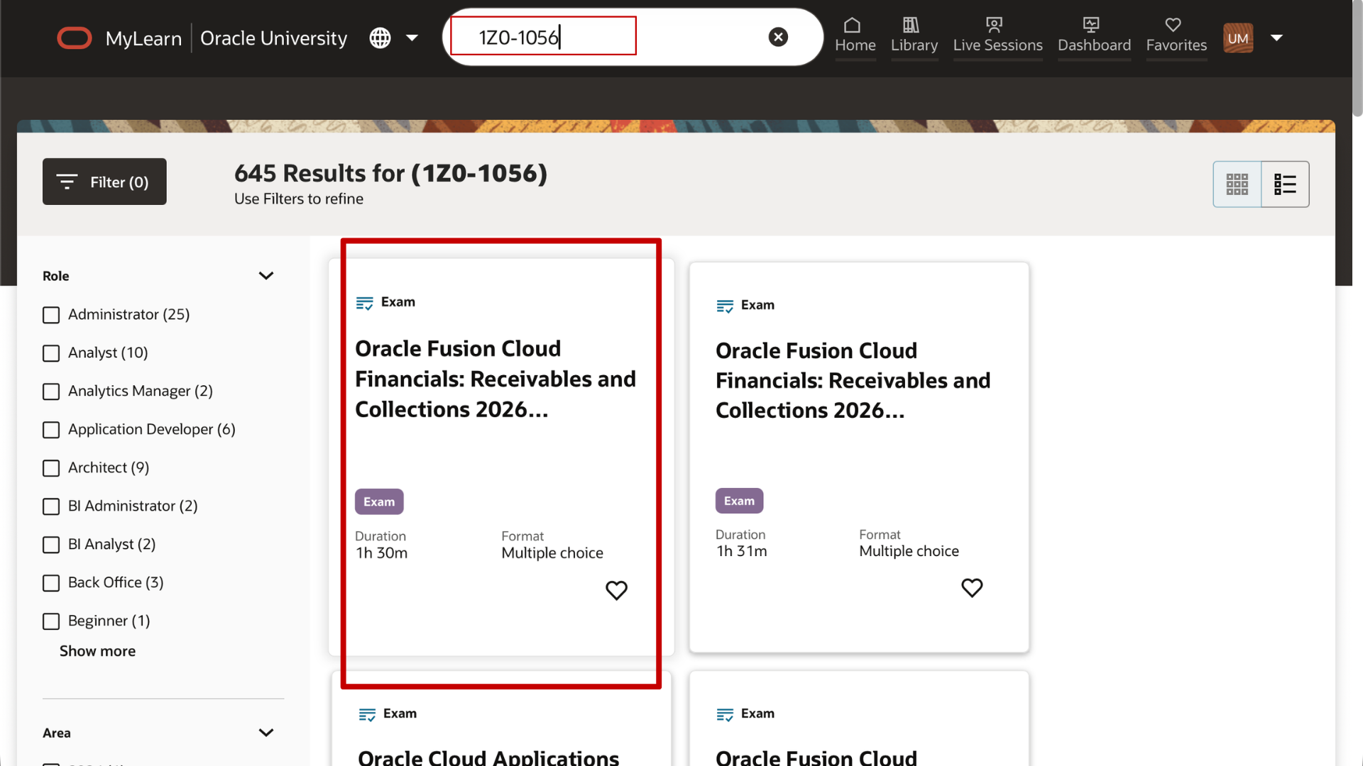 Login and Search Oracle Receivables Cloud 1Z0-1056-YY Certification Exam
