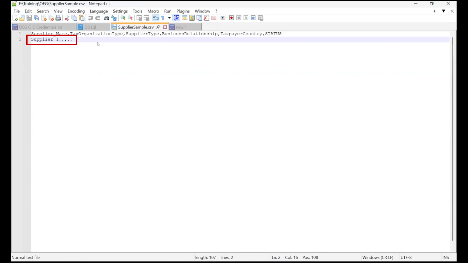 OIC FTP file configuration screen: entering Record Name as Supplier in Oracle Integration Cloud (OIC)
