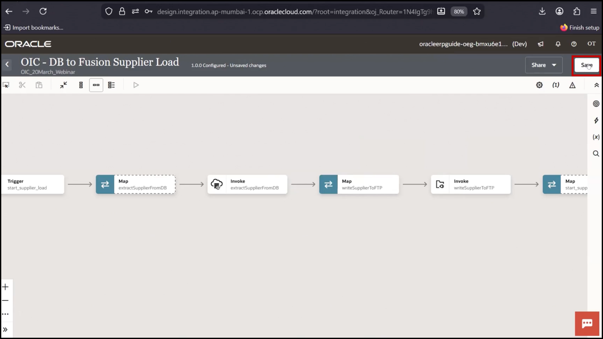 OIC mapper screen validating field mappings, confirming success, and saving changes in Oracle Integration Cloud (OIC)