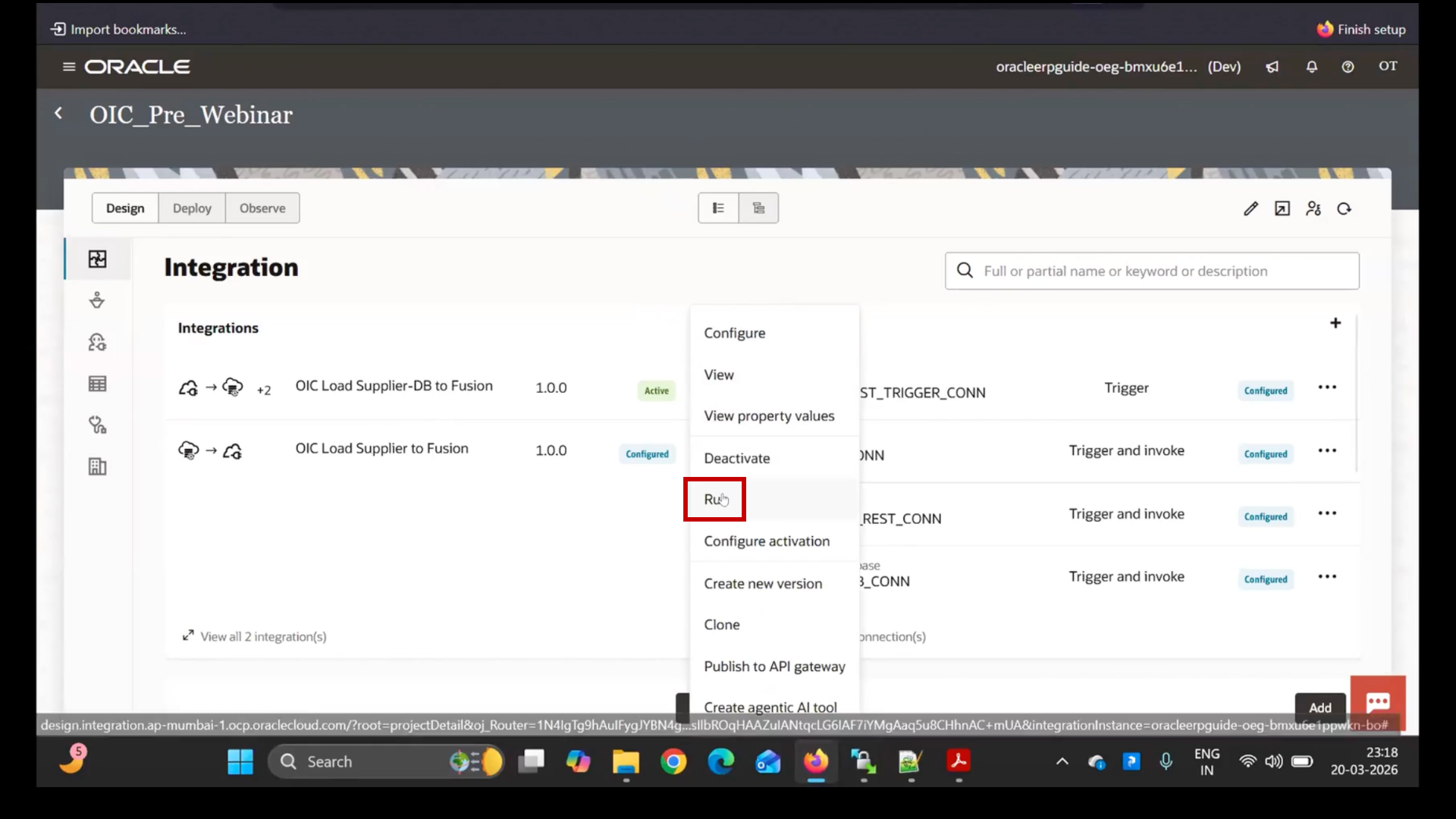 Run query in SQL tool within Oracle Integration Cloud OIC instance 