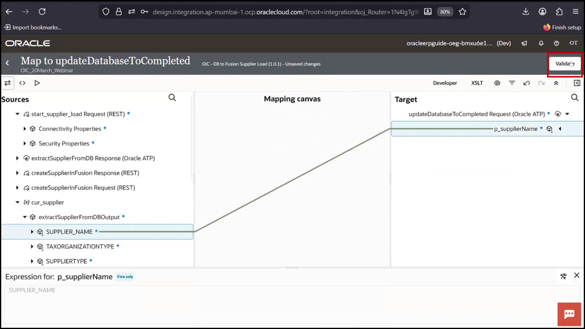 OIC mapper screen mapping Supplier Name from current supplier within loop in Oracle Integration Cloud (OIC)