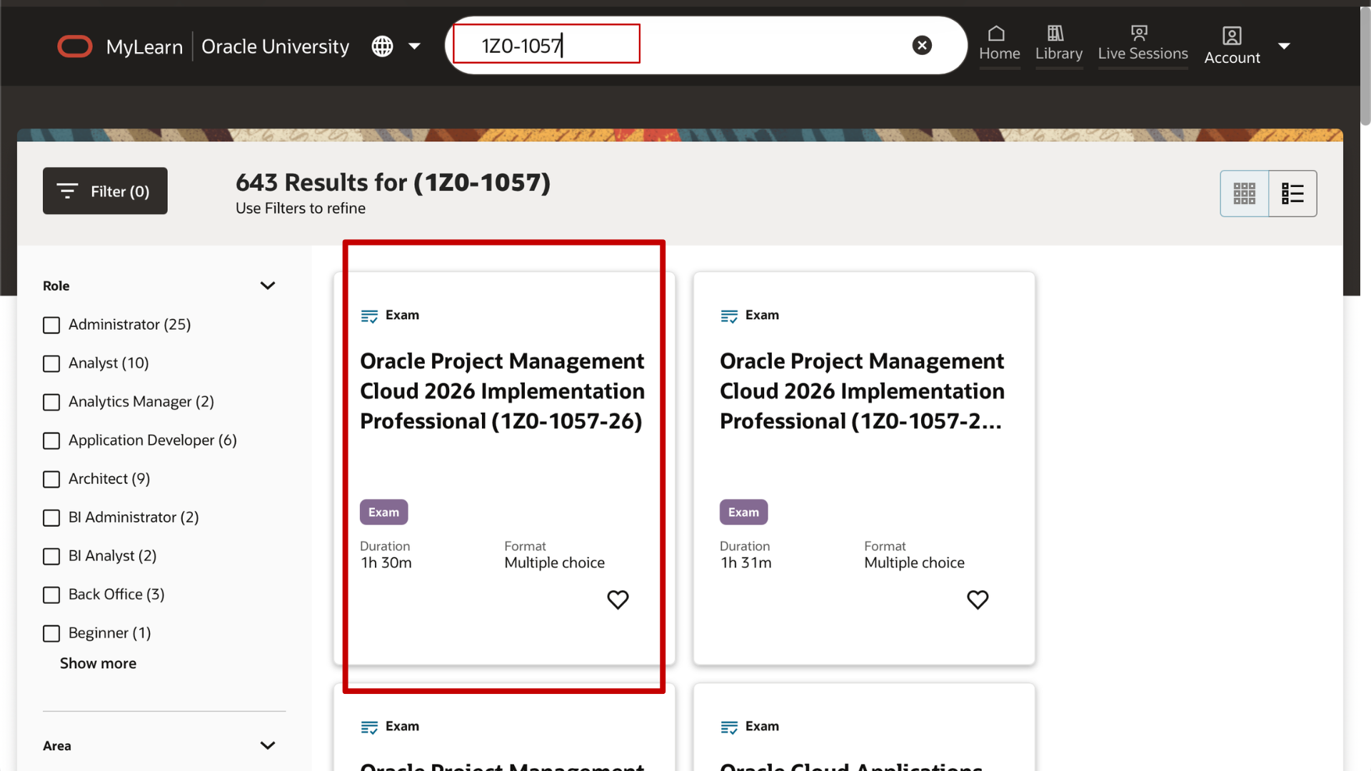Login and Search Oracle PPM Cloud 1Z0-1057-YY Certification Exam