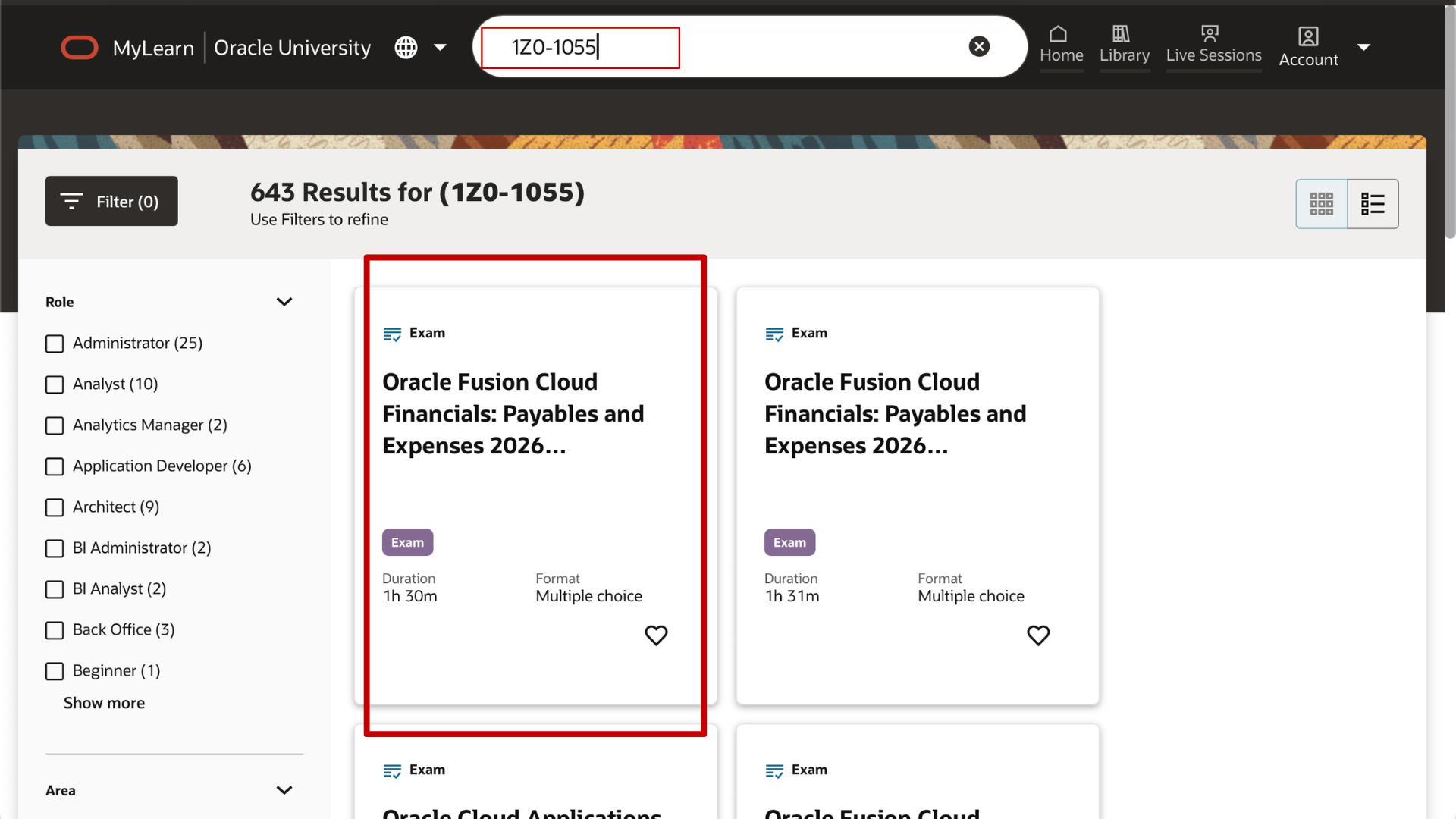Login and Search Oracle Payables Cloud 1Z0-1055-YY Certification Exam