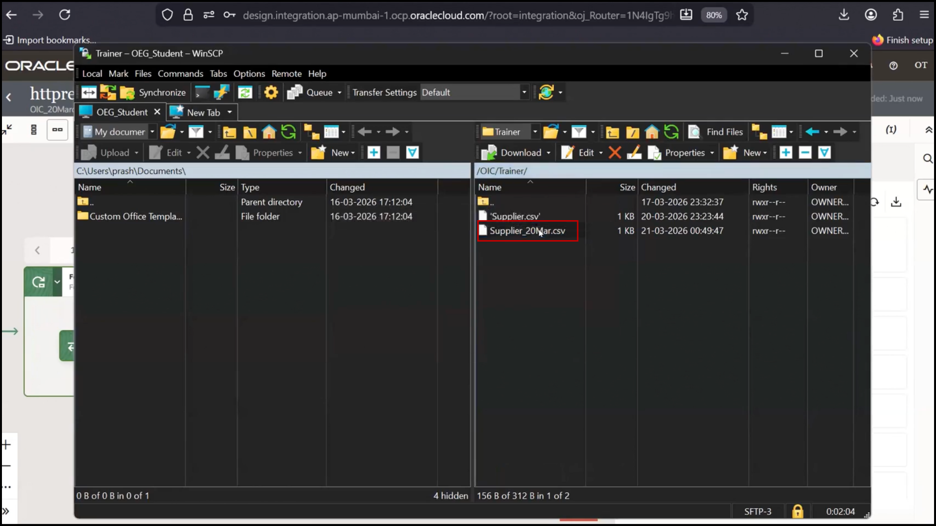 OIC monitoring screen confirming For Each loop executed 3 times based on input records in Oracle Integration Cloud (OIC)