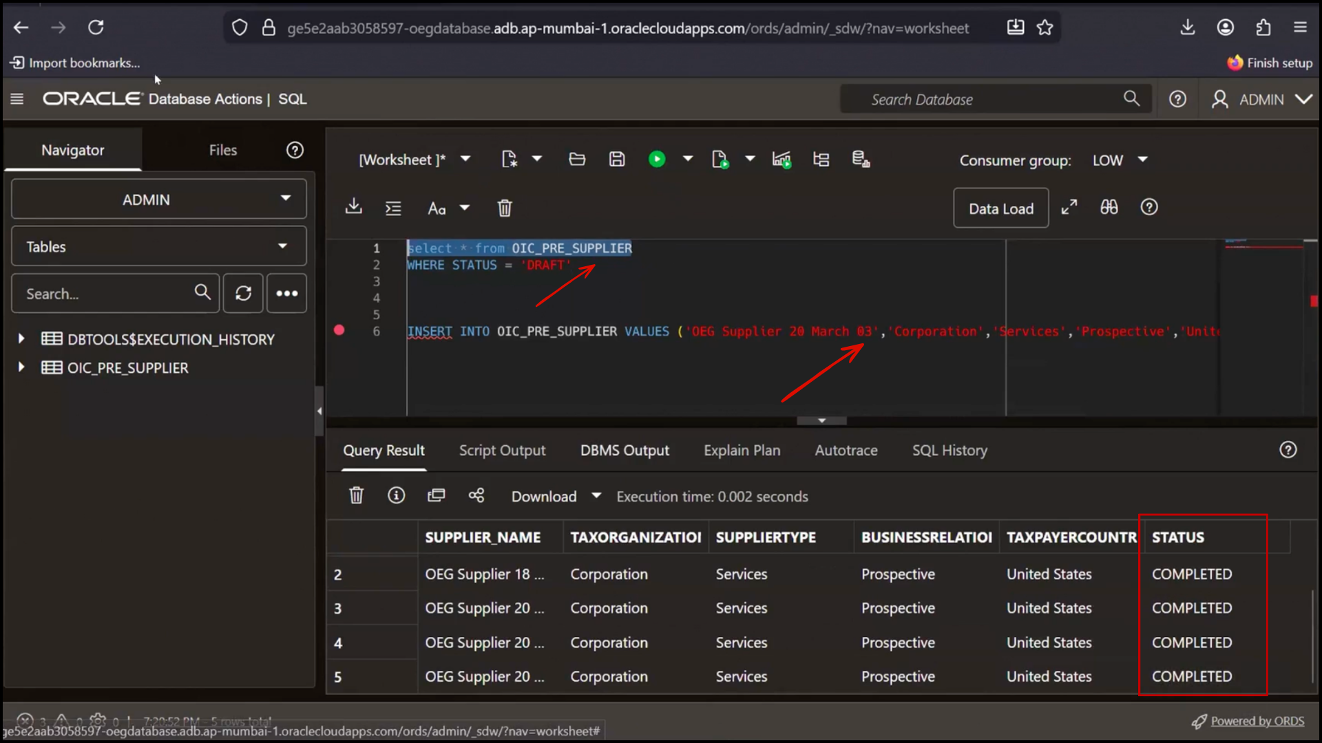 Oracle Fusion Applications screen opening supplier records to verify integration results in Oracle Fusion