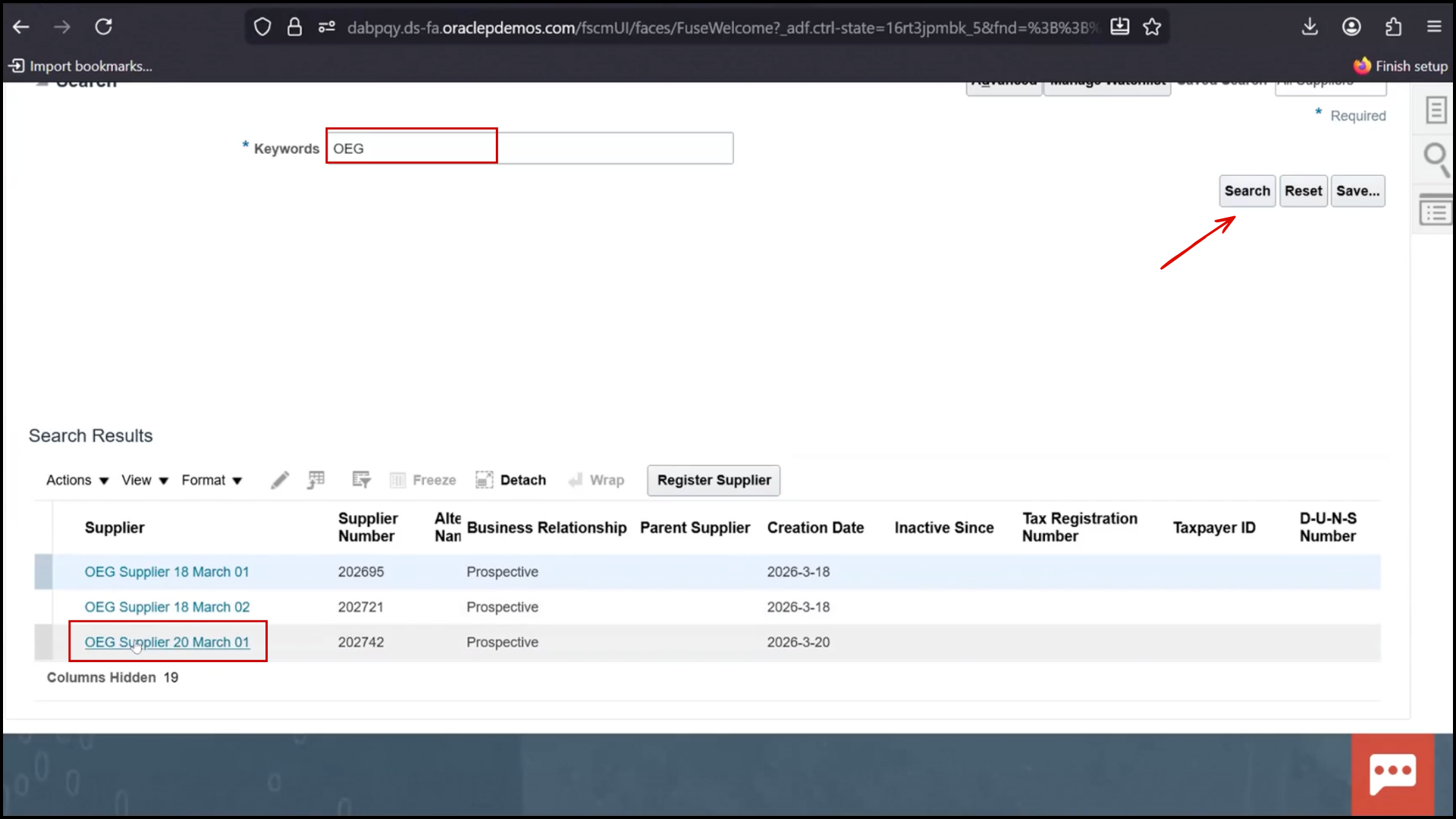 Verifying new supplier record in Oracle Fusion after OIC integration