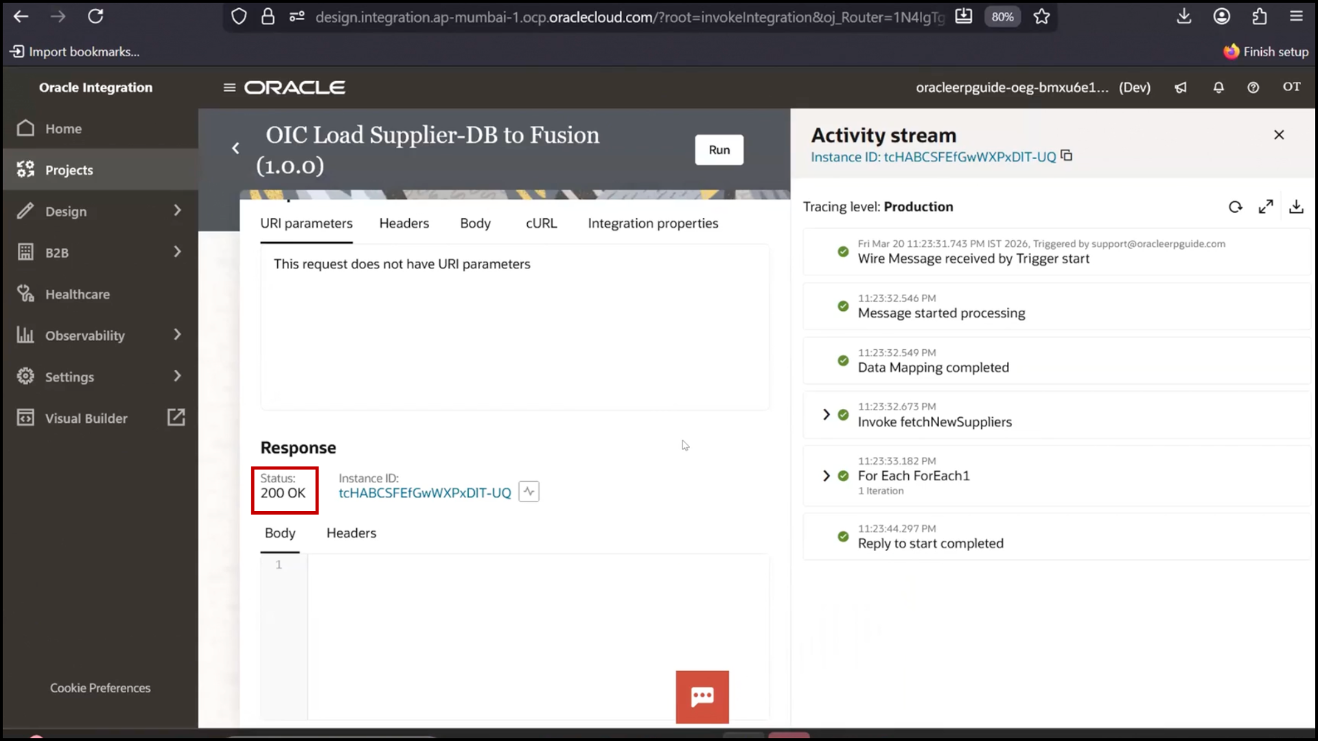 Opening FTP file to verify appended new record after OIC integration