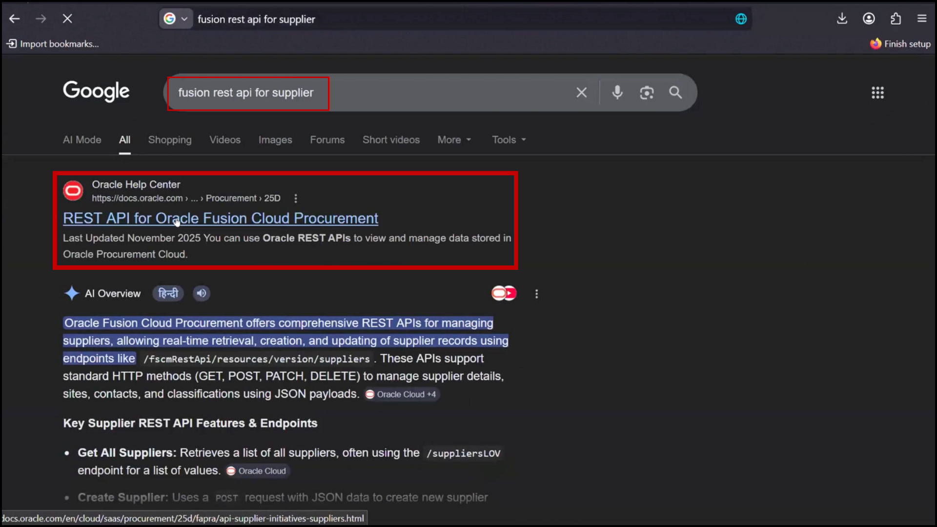 Oracle Integration Cloud documentation reference for Fusion REST API for Supplier in Oracle SaaS enterprise integration