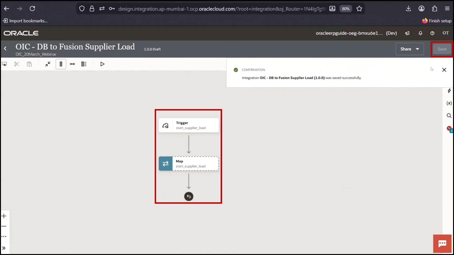 OIC integration screen saving configuration in Oracle Integration Cloud (OIC)