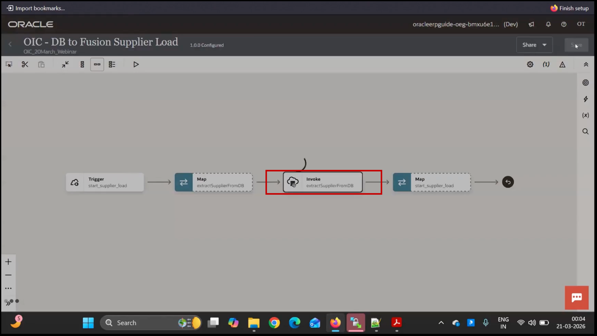 OIC integration screen displaying mapper for activities to pass data between steps in Oracle Integration Cloud (OIC)