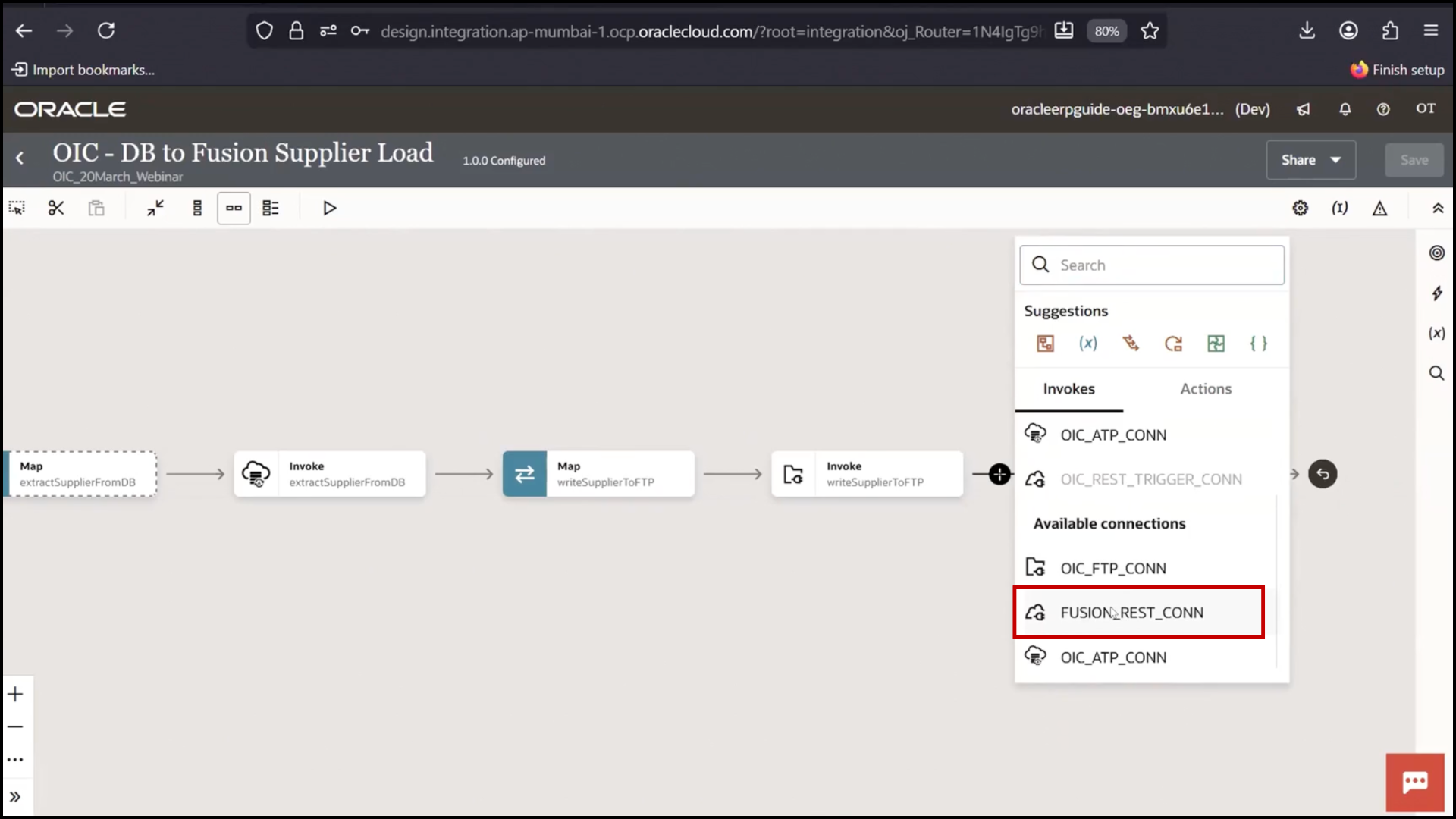 In OIC it is visible to navigate to the fusion_rest_connection