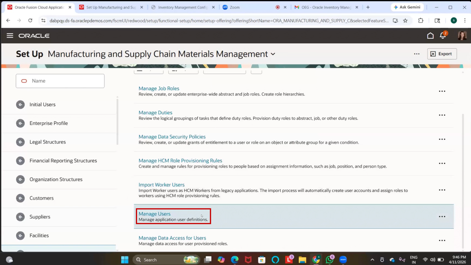 Oracle ERP inventory management manages users search processes.