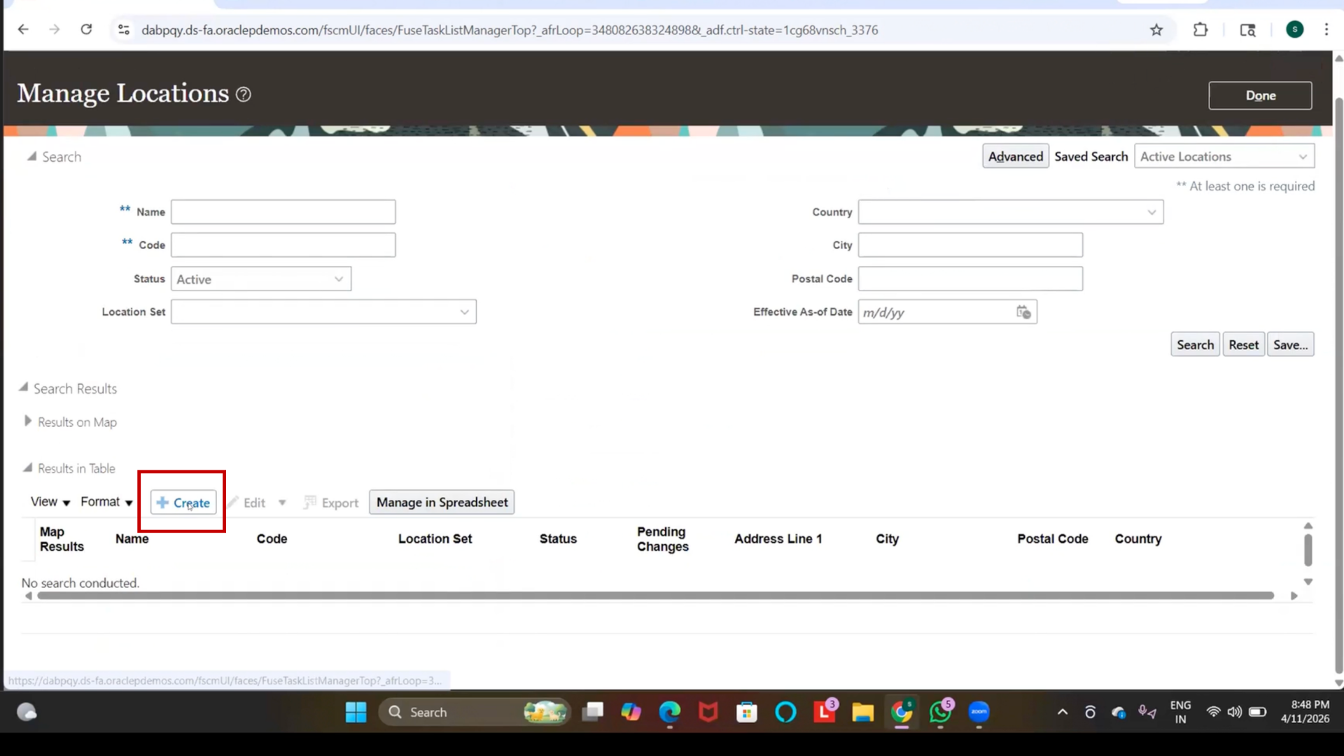 Create New Location in Oracle ERP