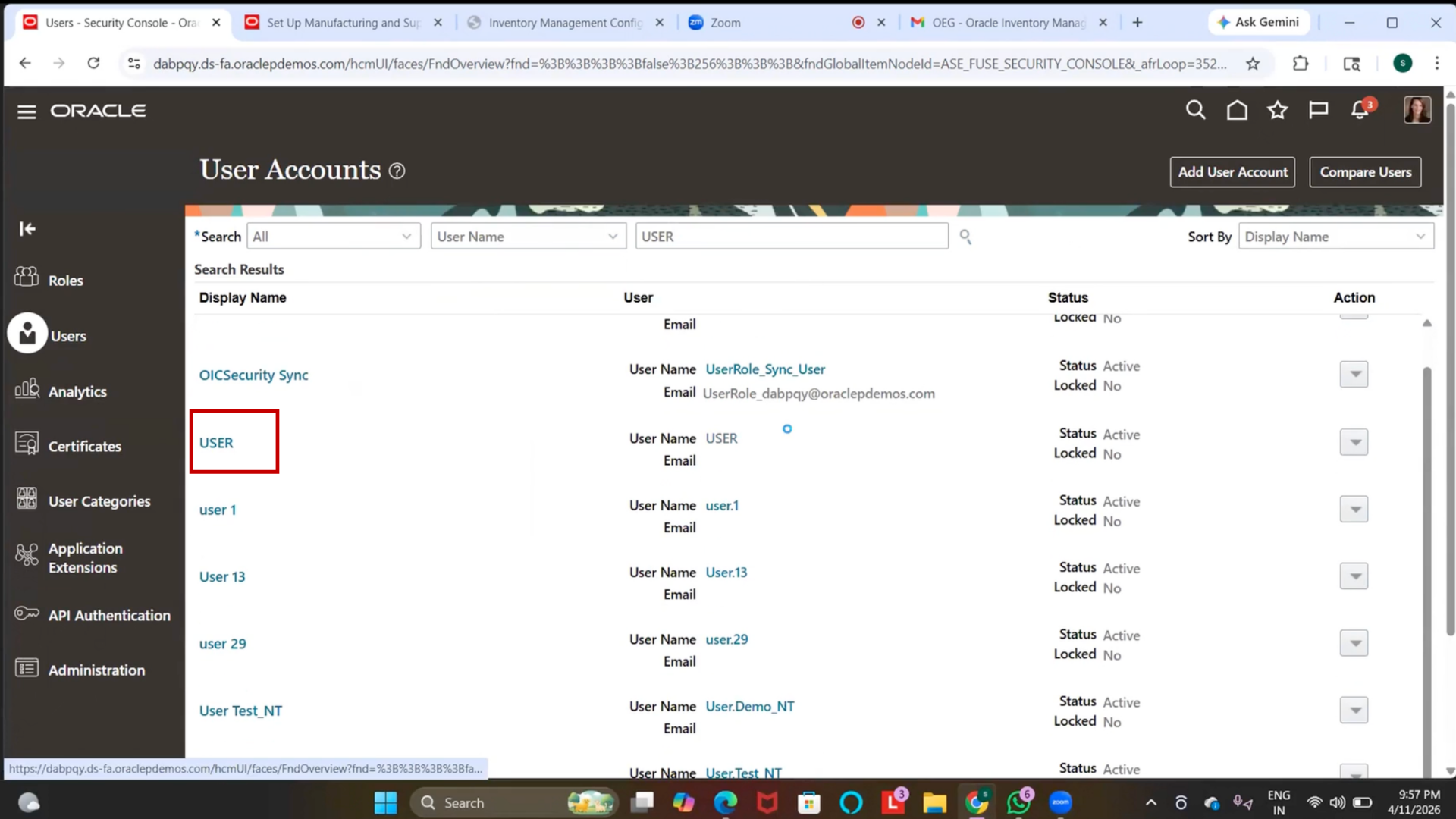Employee record confirmation in Oracle inventory software