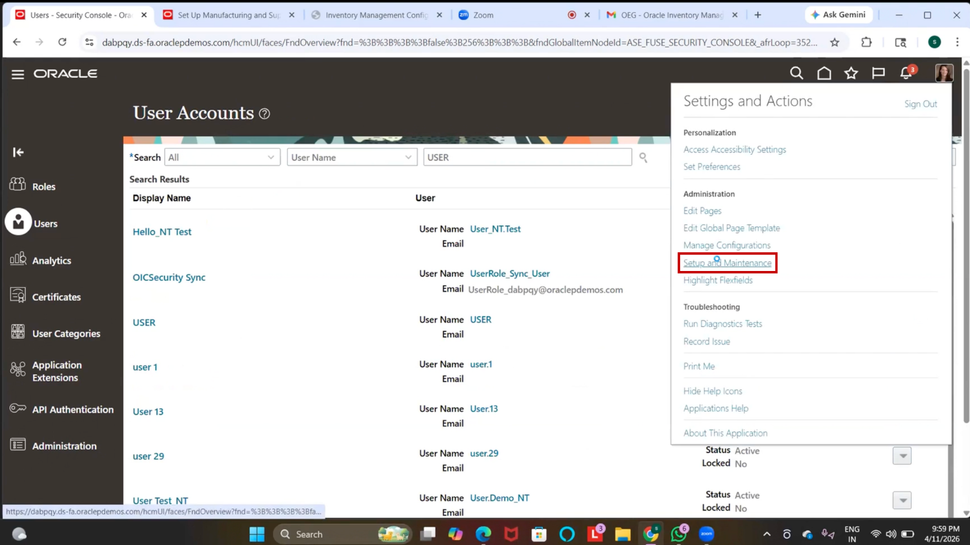 Oracle inventory planning setup and maintenance page