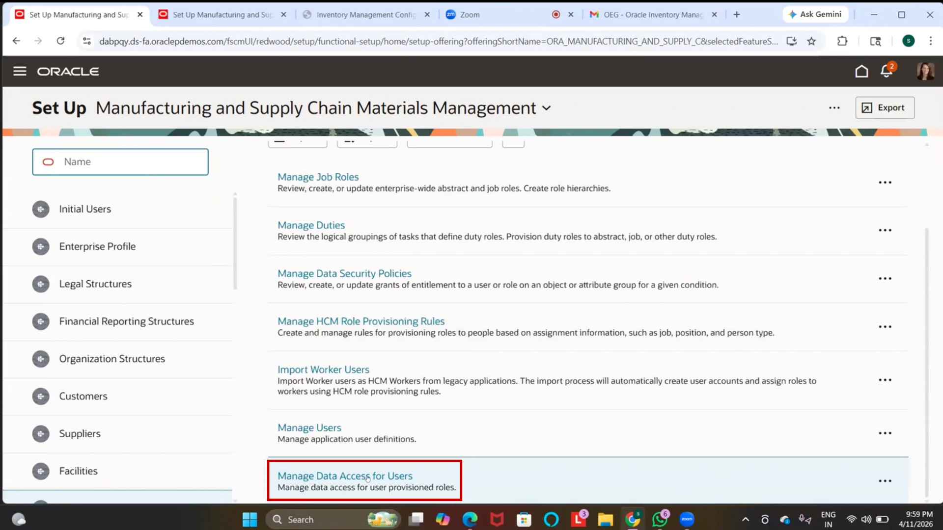 Oracle inventory control manage data access search