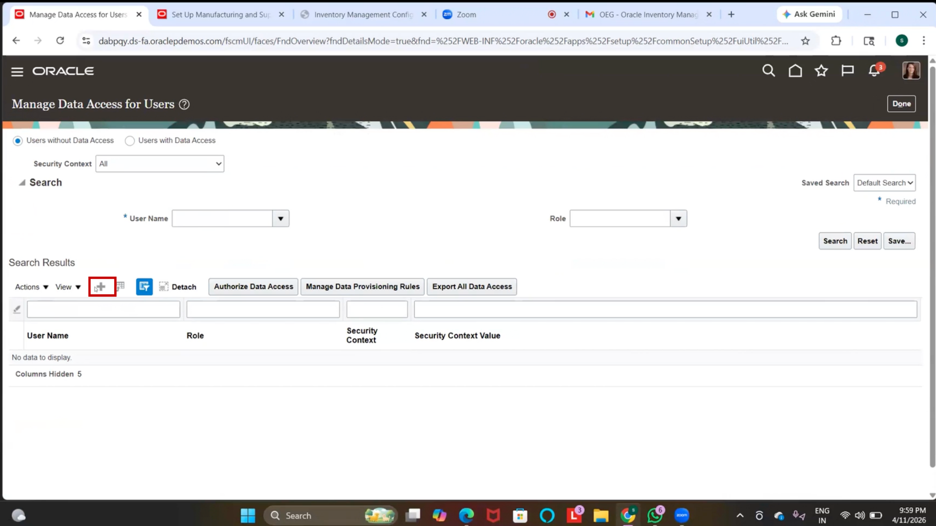 Add data access in Oracle cloud inventory management
